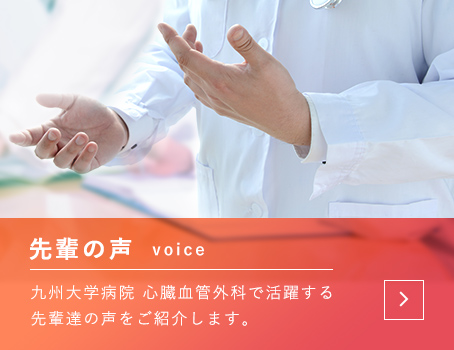 先輩の声　九州大学病院 心臓血管外科で活躍する先輩達の声をご紹介します。